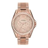 Fossil Riley Watch für Damen, Quarz-Chronographenwerk mit Edelstahl- oder Lederarmband