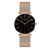 HANNAH MARTIN Damen Uhren Analog Quarz Edelstahl Wasserdicht Mesh Ultradünne (Schwarz Oberfläche...