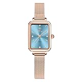 Taxau Eckige Damenarmbanduhr Edelstahl Mesh Armband Damen Armbanduhr Mode Kleid Elegant Rechteckige...