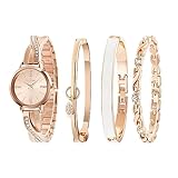 TIME100 Uhr Damen Analog Set Elegant Kette und Reif Dress Watch Verstärkt Kristallglas...