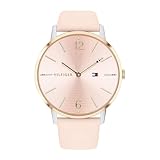 Tommy Hilfiger Damen-Analoguhr mit Quarzwerk - Rosa Lederarmband, Rosa Sonnenstrahl-Zifferblatt,...