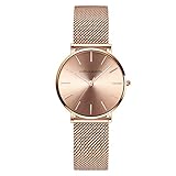 HANNAH MARTIN Damen Uhren Analog Quarz Edelstahl Armband Wasserdicht Mesh Ultradünne (Roségold)