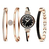Clastyle Damenuhr Set Rosegold Strass Uhren Damen Stylische Armbanduhr für Damen Keramik mit 3...