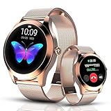 LUNIQUESHOP Runde 2 Smartwatch Frauen mit Telefonfunktion Sprachassistent Kleiner runder 1,19' SpO2...