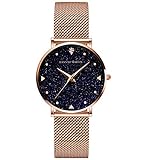 HANNAH MARTIN Sternenhimmel Damen Uhren Analog Quarz Edelstahl Wasserdicht Mesh Ultradünne (Schwarz...
